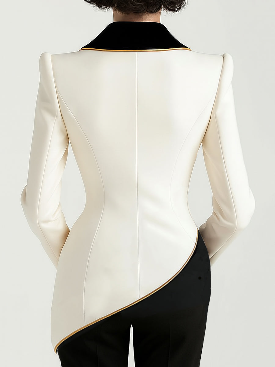 Blazer Asymétrique Femme à Col Contrasté | Élégance Moderne et Style Audacieux