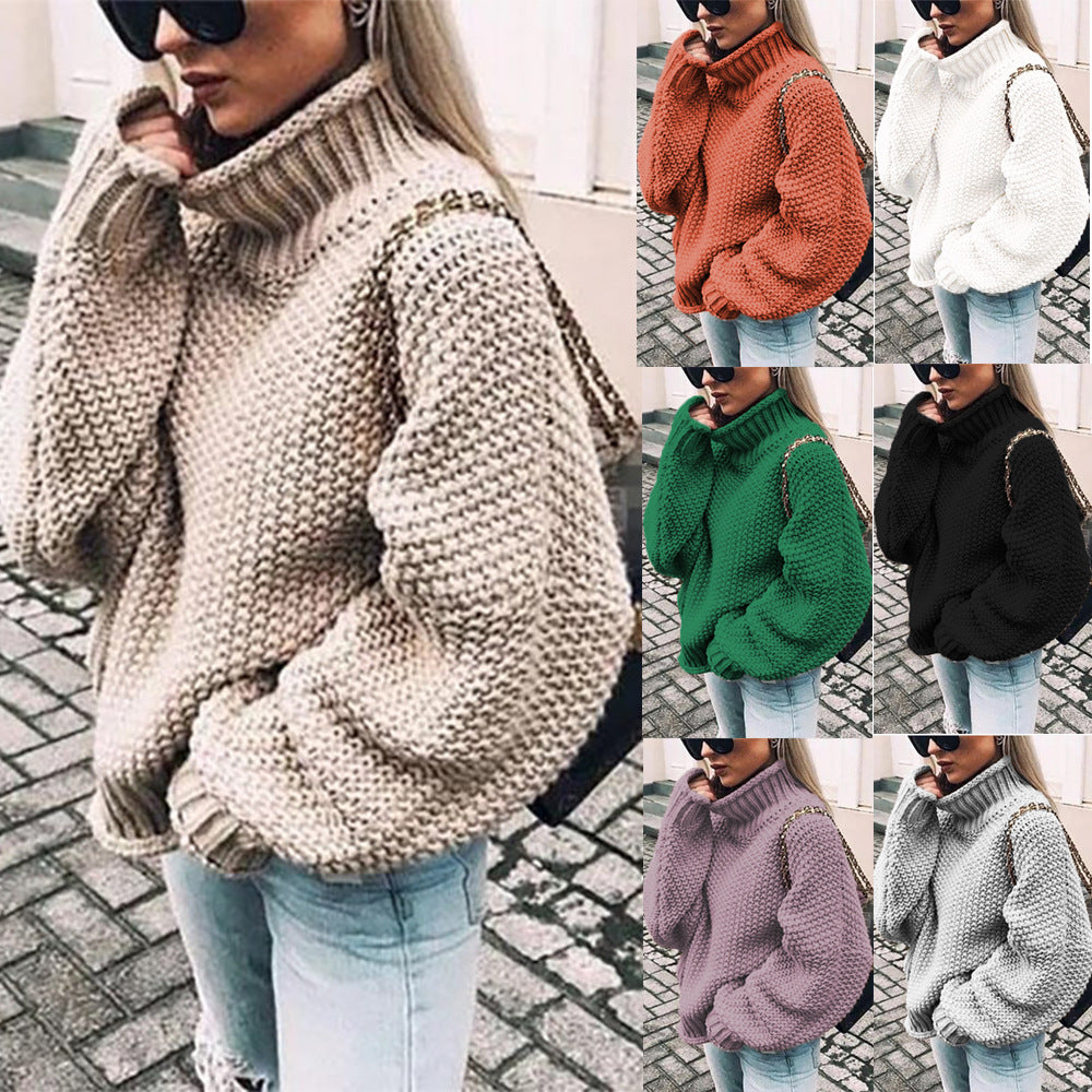 Pull Col Roulé Femme en Maille Épaisse pour Hiver