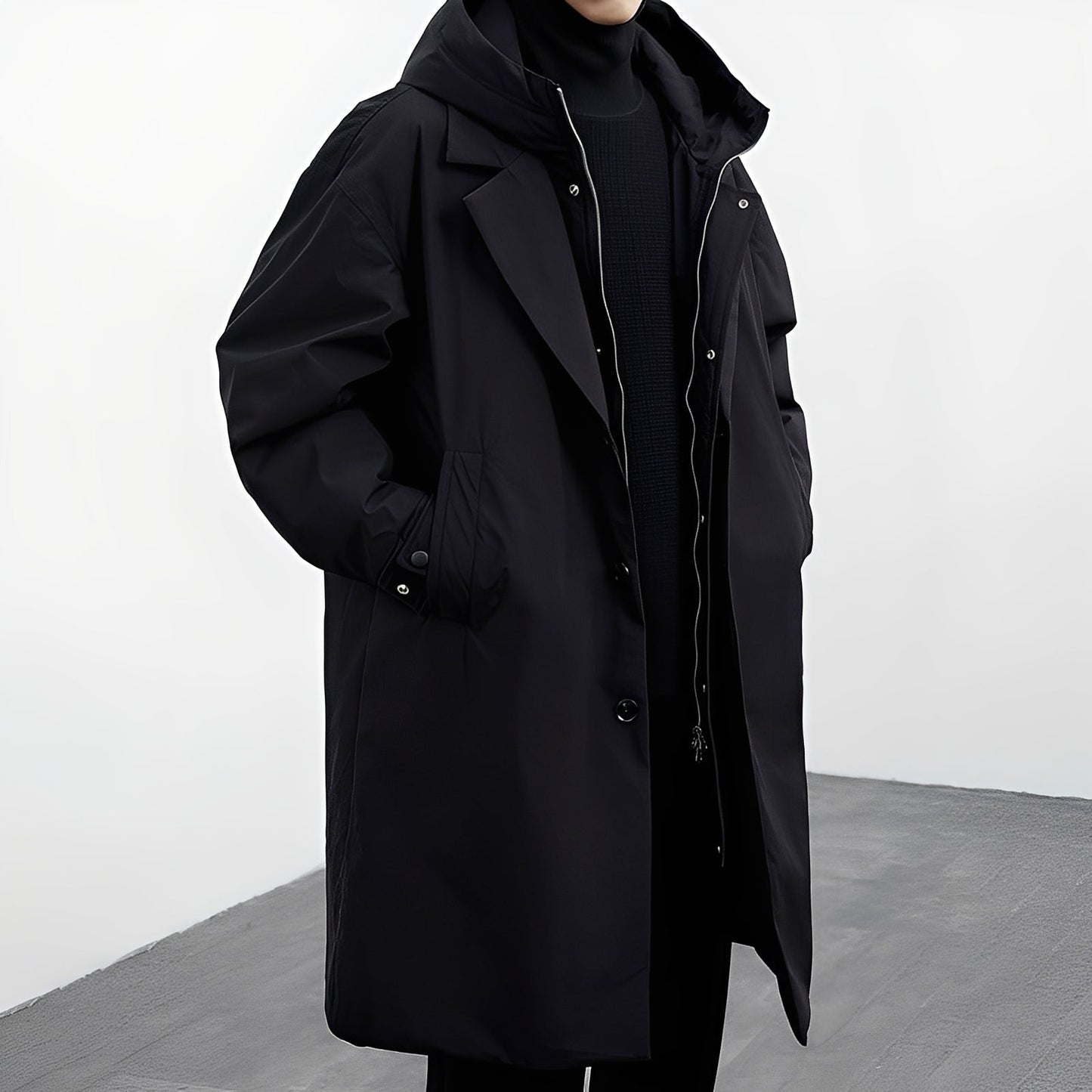 Trench-coat long polyvalent pour homme avec capuche – Élégant, Confortable & Adapté à Tous les Styles