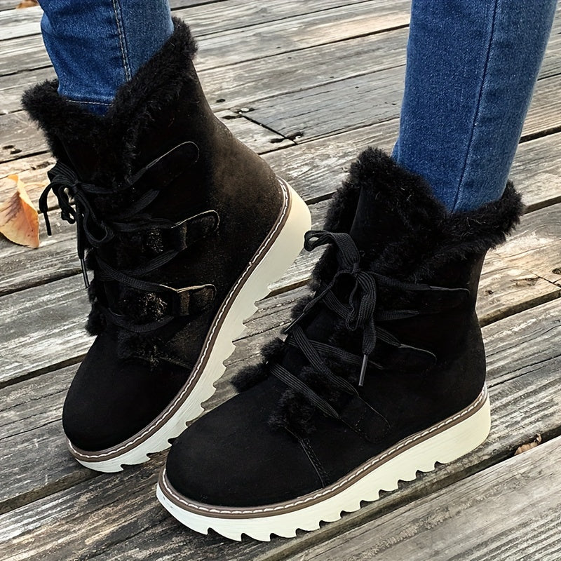 Axeline | Bottes Hiver Femme à Lacets avec Doublure Chaude & Semelle Plateforme Mode