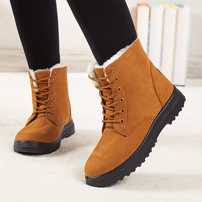 Aurivine | Bottes Hiver Femme à Lacets avec Doublure Chaude & Semelle Plate Confort