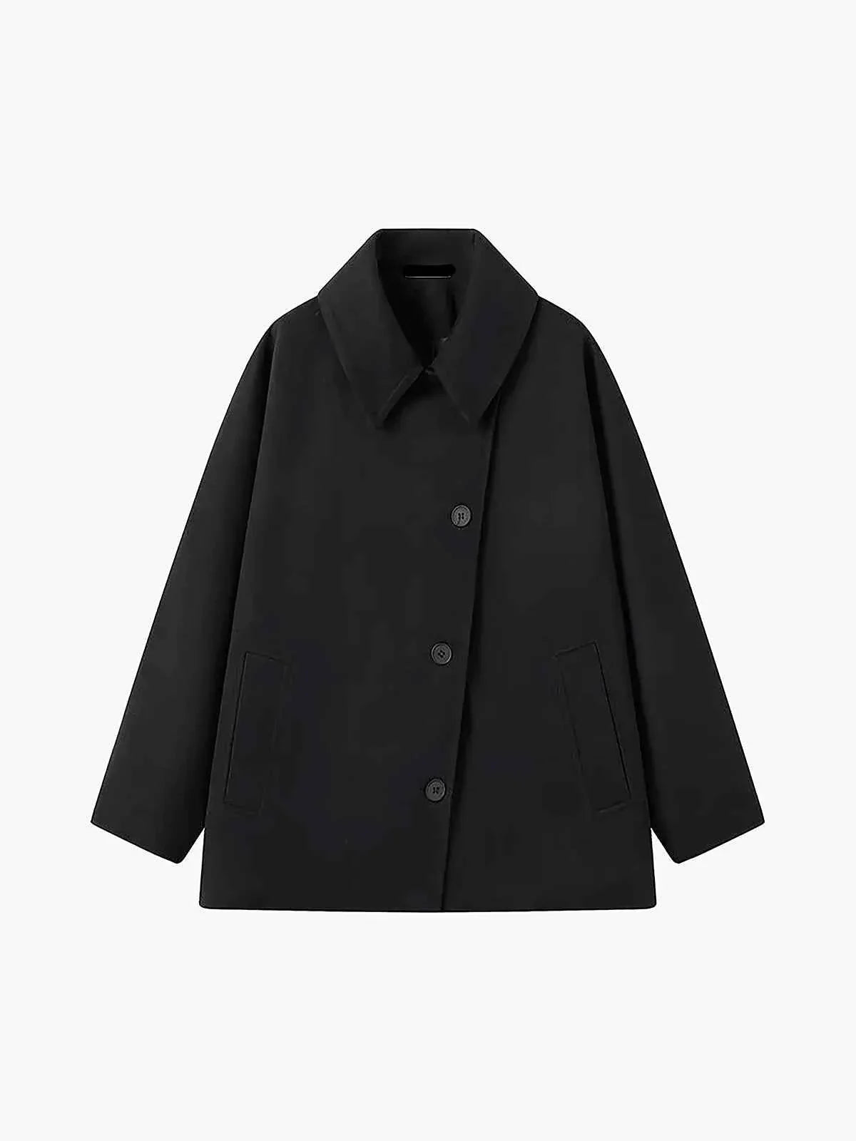 Célia | Manteau Femme Oversize Col Revers Fermeture Boutons Asymétrique Hiver
