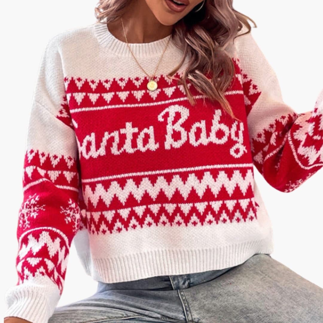 Pull de Noël Femme | Motif Tricoté « Merry Christmas » | Col Rond & Confort Hivernal