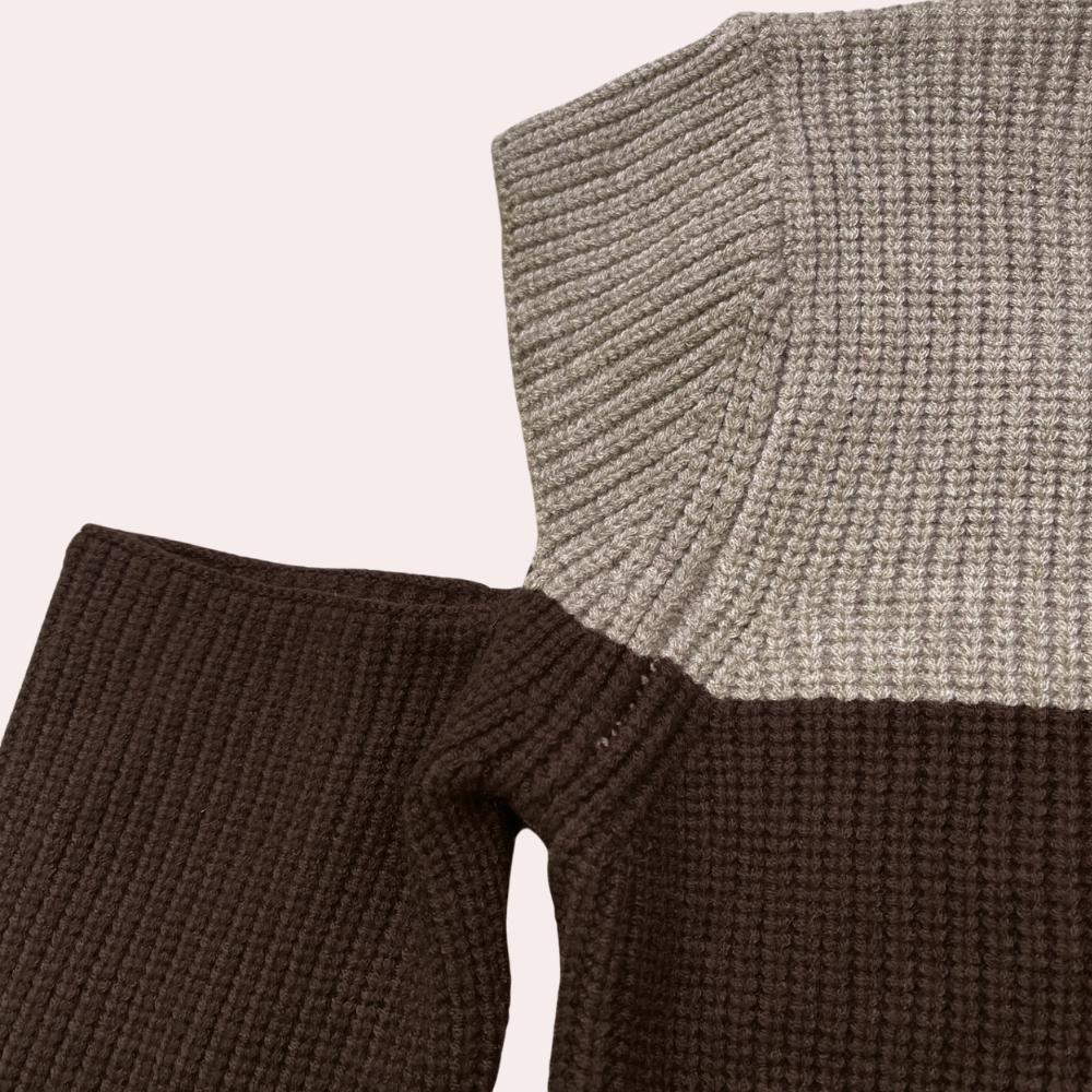 Rosette | Pull Femme Bicolore en Maille avec Manches Découpées et Col Rond Chic