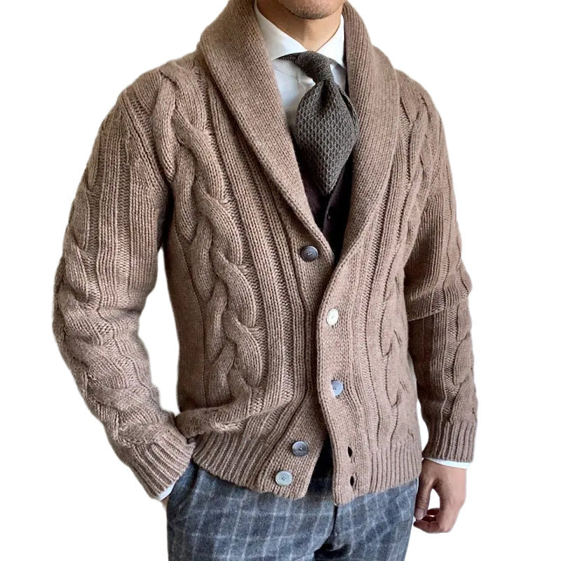 Men’s Chunky Knit Jacket | Gilet Homme en Gros Tricot avec Motif Zopfs et Col Moderne