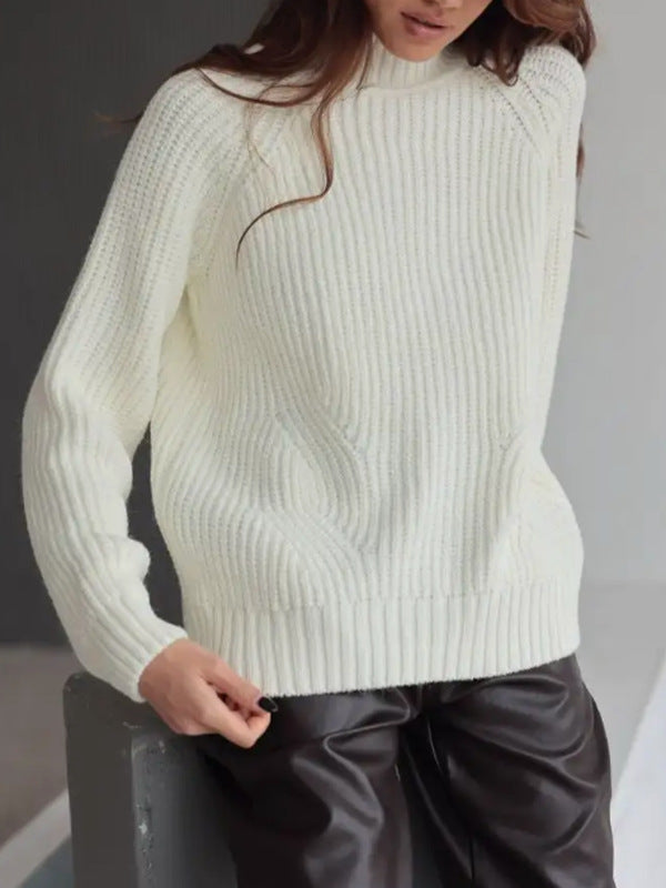 Élisabeth | Pull Femme Loose Fit en Laine Col Roulé à Manches Raglan et Maille Côtelée