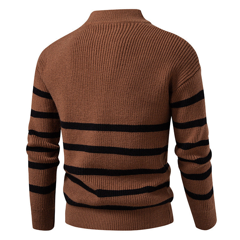 Pull Homme Half-Zip | Pull Tricoté avec Demi-Zip Moderne et Rayures Élégantes