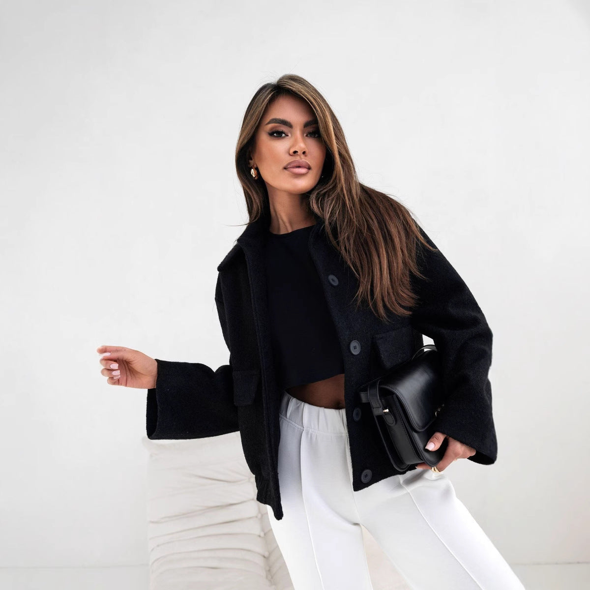 Hermine | Veste Femme Oversize en Laine Mélangée, Col à Revers, Boutonnage & Grandes Poches