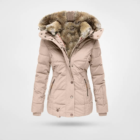 Carmeline | Veste Femme Hiver Luxueuse avec Capuche et Doublure en Fourrure Chaude
