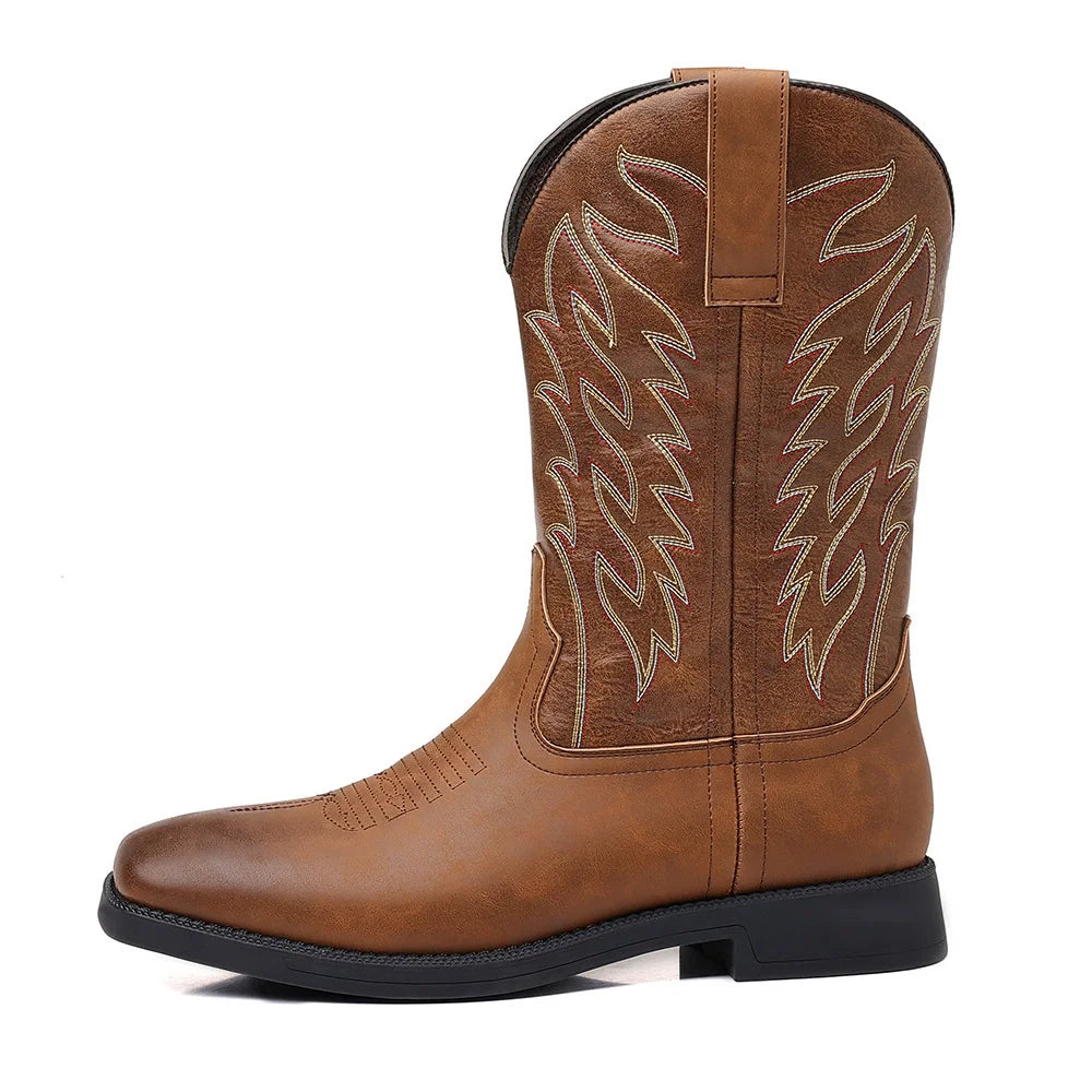 Melrose | Bottes Homme Western Cowboy Mi-Mollet à Bout Carré avec Broderies Classiques