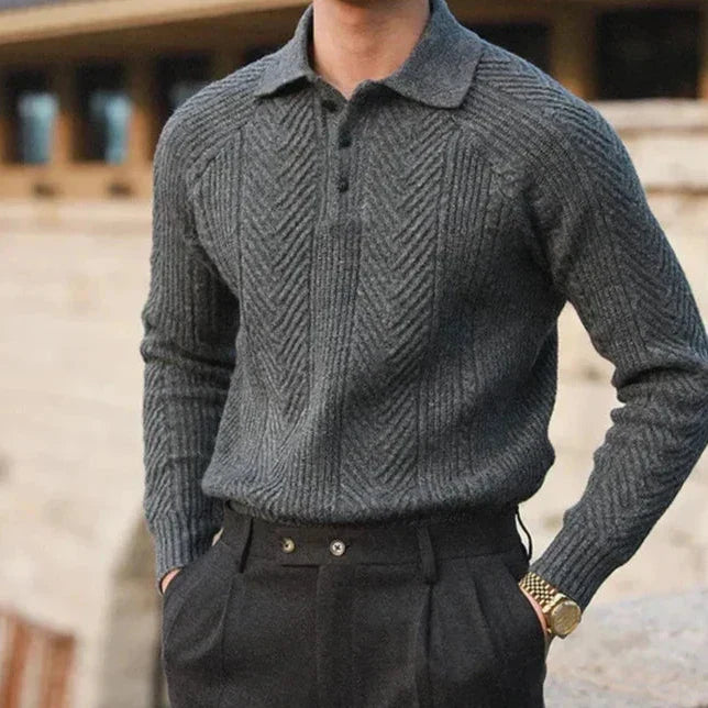Pull-over en maille cachemire à col polo pour homme — élégance raffinée pour automne & hiver