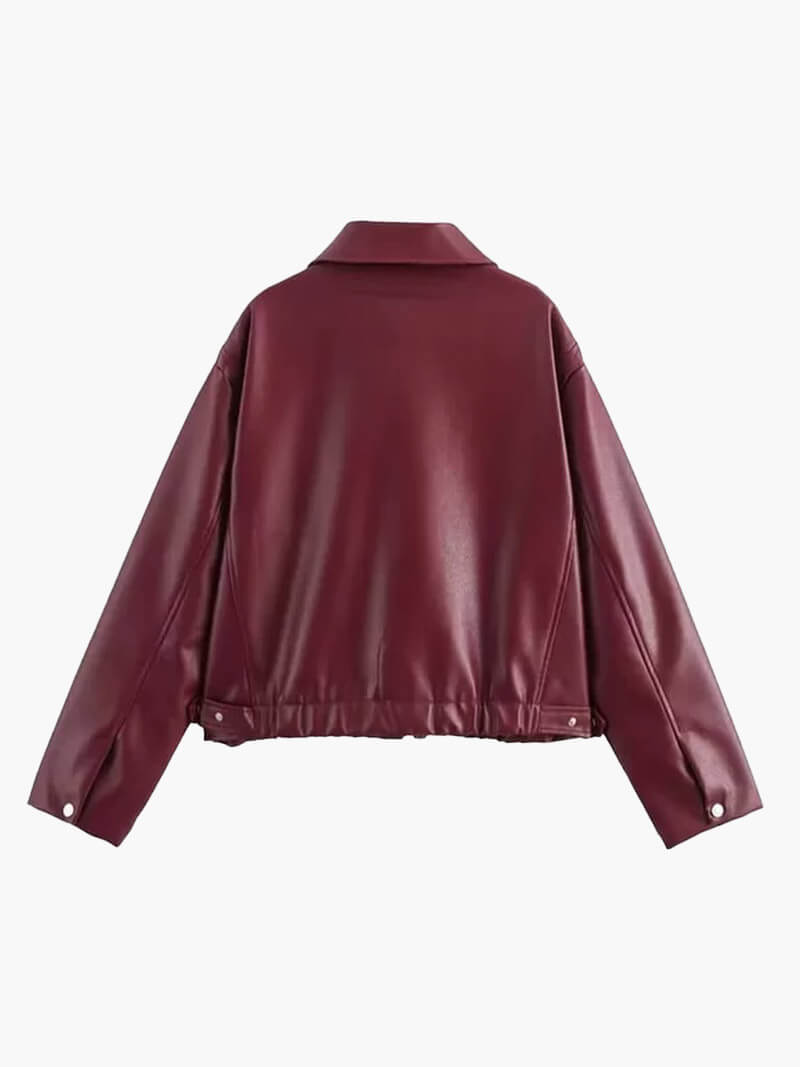 Magdeleine | Veste Femme Simili Cuir Oversize Bordeaux Zippée