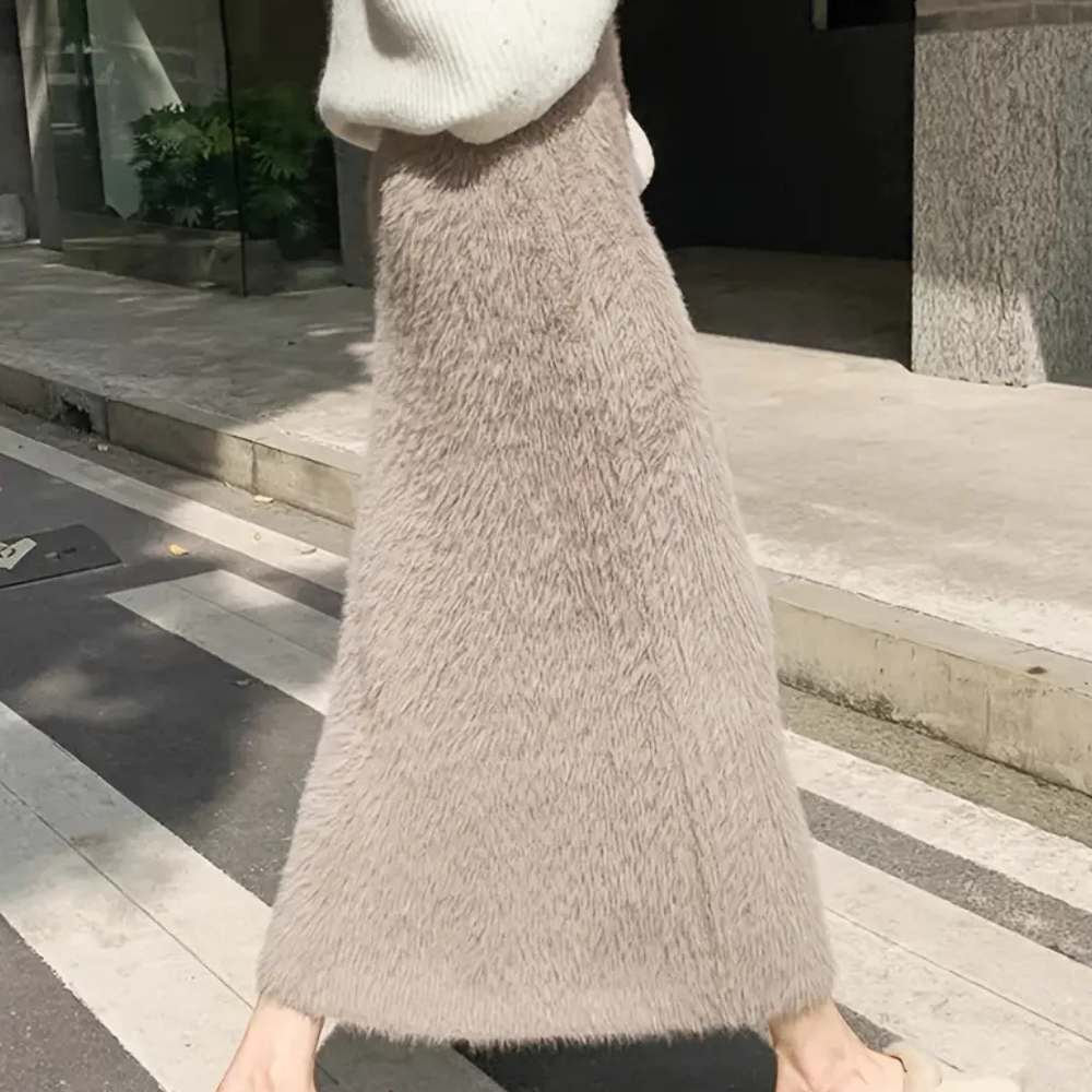 Sabine | Jupe Longue Femme Taille Haute en Teddy Doux Uni, Style Maxi Élégant et Confortable