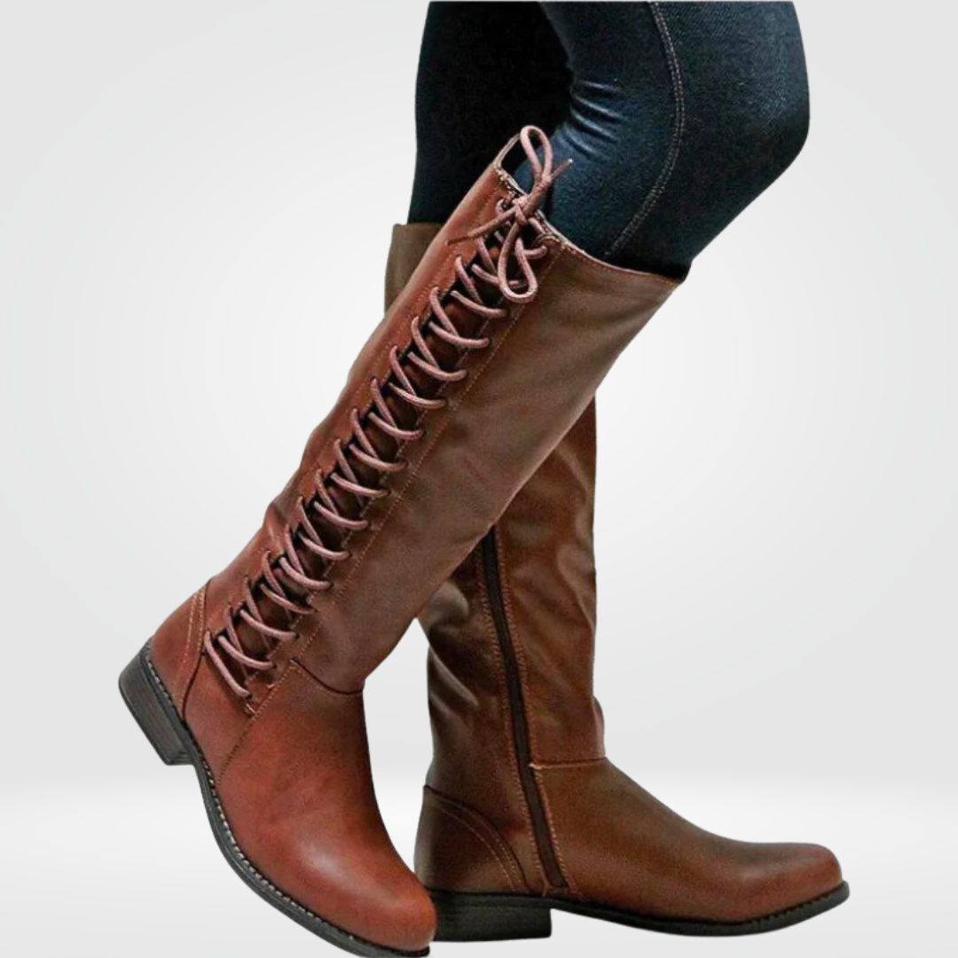 Véronisa | Bottes Femme Montantes | Lacets Stylés et Fermeture Éclair Latérale