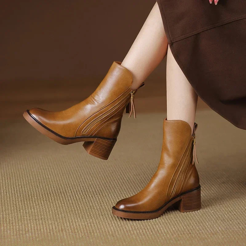 Ninon | Bottines Femme Zip-Up avec Talon Bloc et Fermeture Éclair Latérale