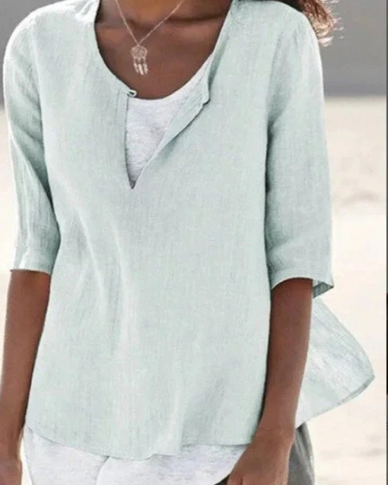Blouse Décontractée à Effet Superposé – Style Léger & Élégance Moderne