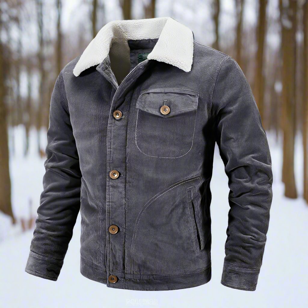 Pemberton | Veste Homme en Velours Côtelé, Col Chale Shearling, Boutons et Poches