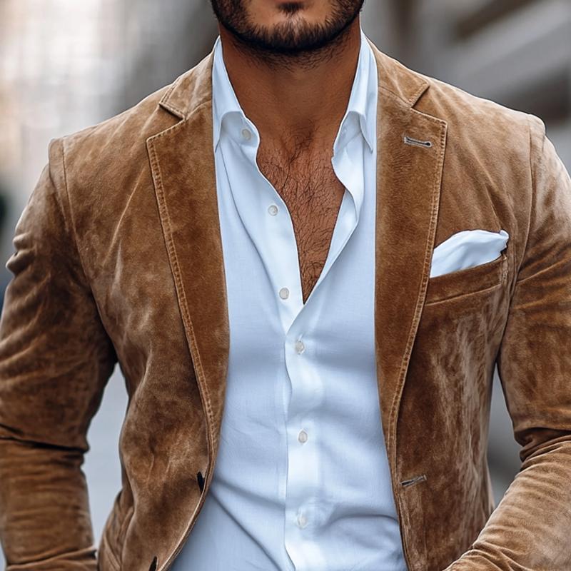 Sander | Blazer Homme Élégant Suède Marron à Boutons