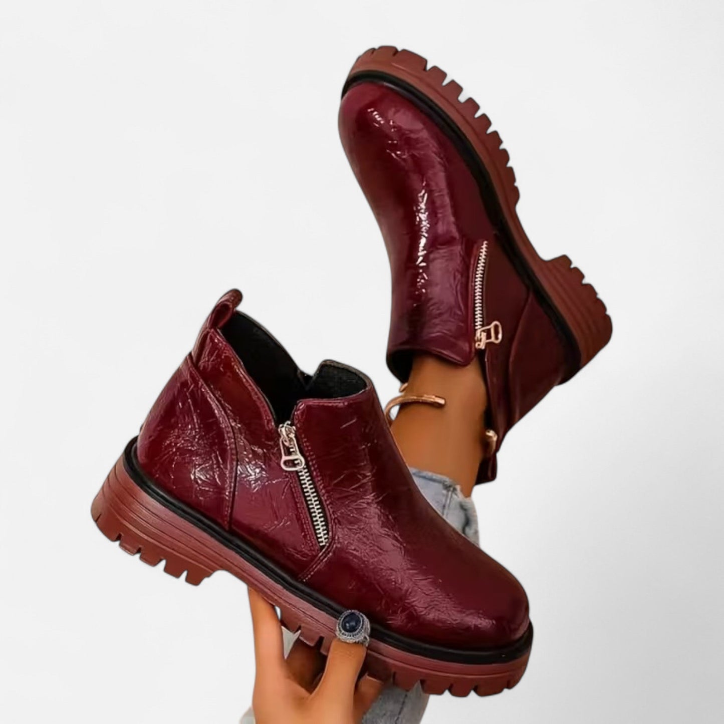 Laurélie | Bottines Femme à Semelle Épaisse avec Fermeture Éclair Latérale