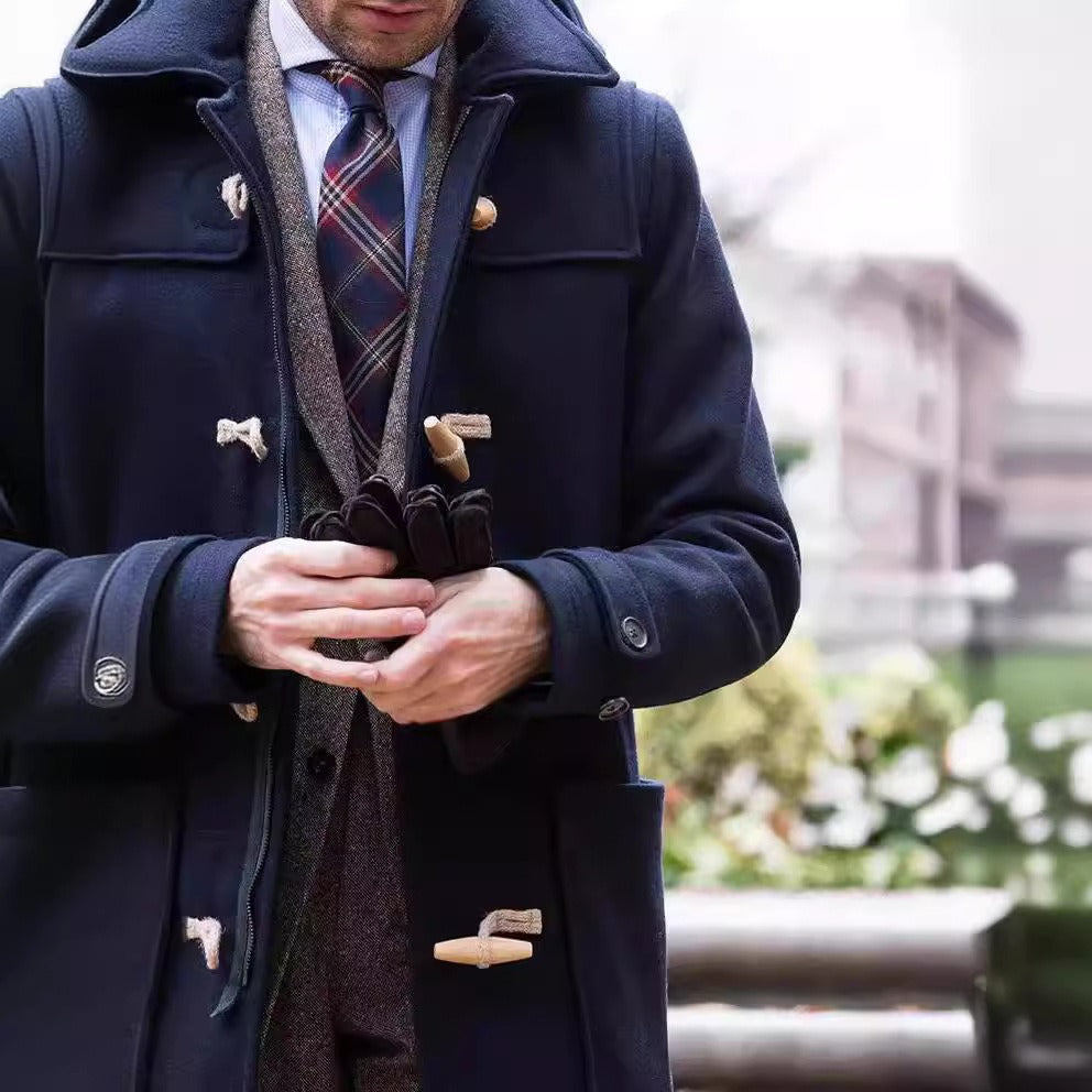 Asher | Manteau Homme Trench Mi-Long en Laine Regular Fit avec Capuche et Fermeture Toggle