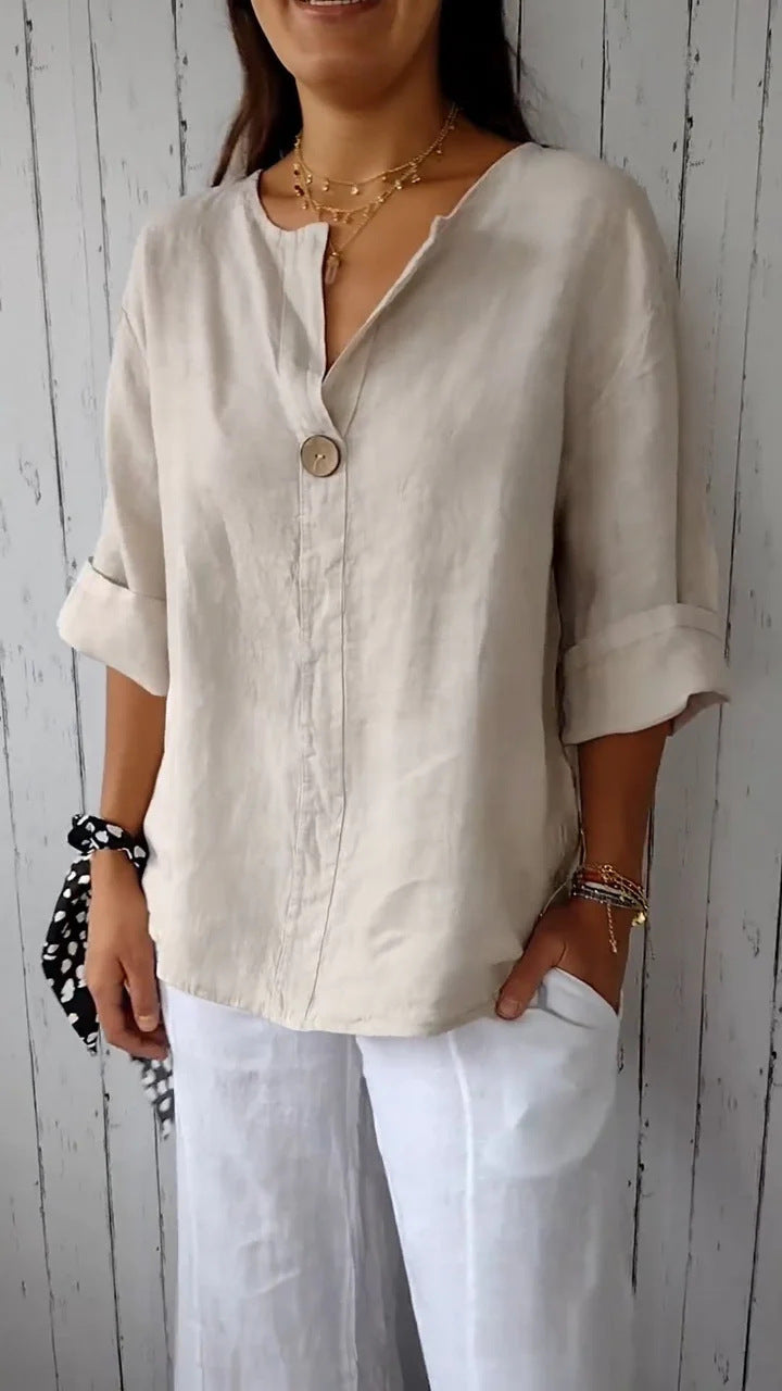 Blouse Élégante à Col V pour Femme – Confort Léger et Style Intemporel