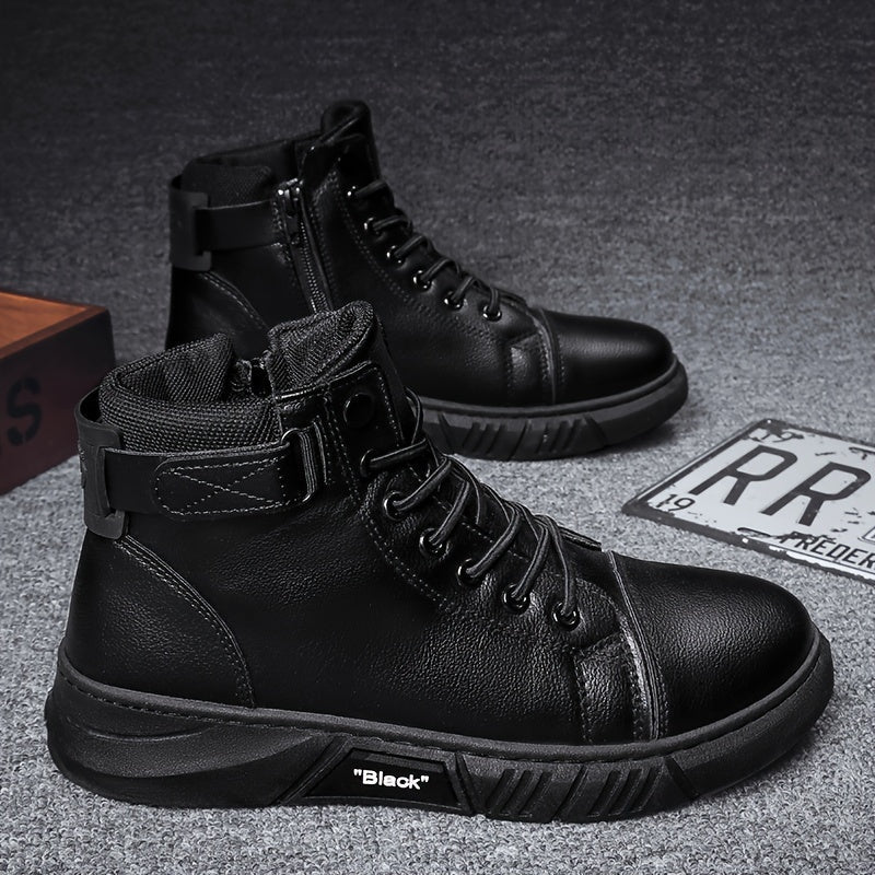 Kaelen | Bottes Homme Hiver Noires Hautes avec Lacets & Bride Cheville, Style Moderne & Chaud
