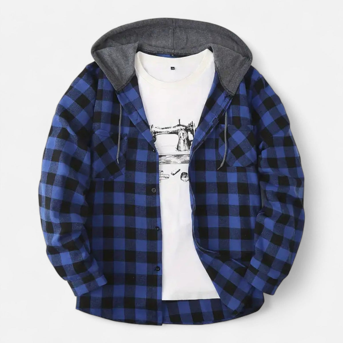 Ashton | Veste Chemise Homme à Capuche à Carreaux et Boutons