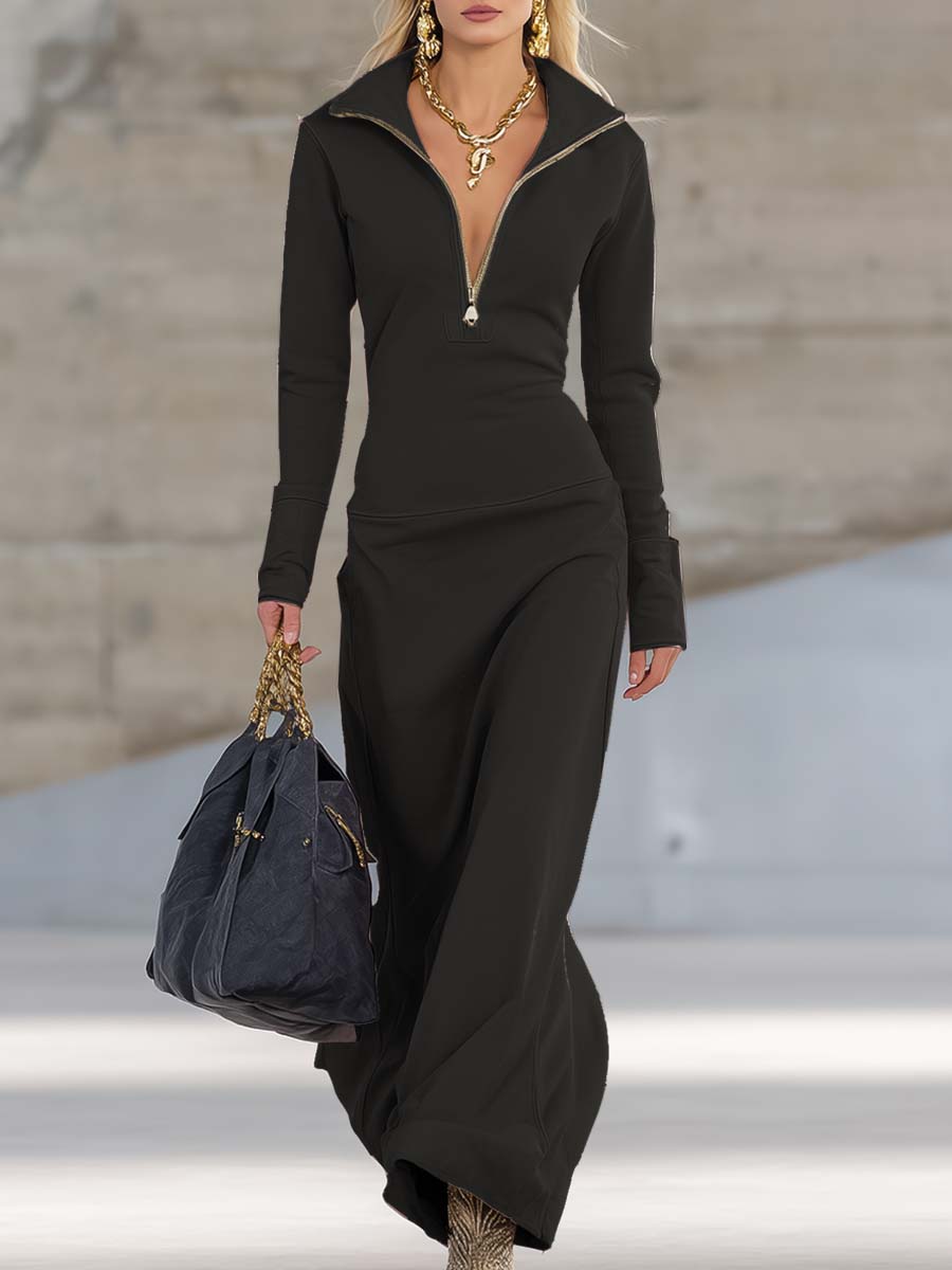 Zip-Collar Maxidress Femme | Élégance Flatteuse et Style Moderne