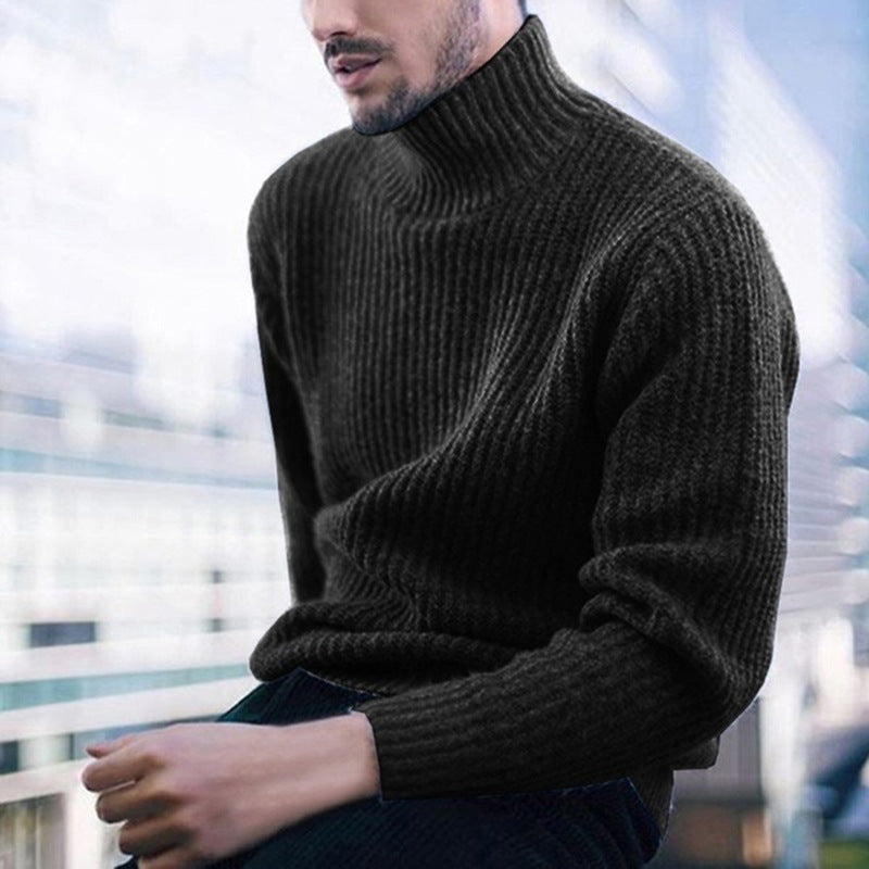 Knitted Sweater Homme | Pull Tricoté à Col Montant et Motif Côtelé Fin