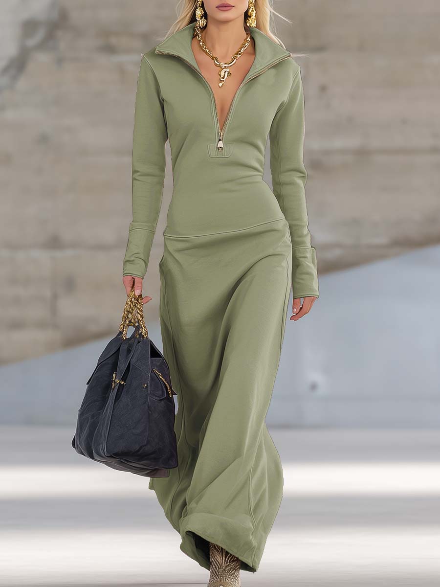 Zip-Collar Maxidress Femme | Élégance Flatteuse et Style Moderne