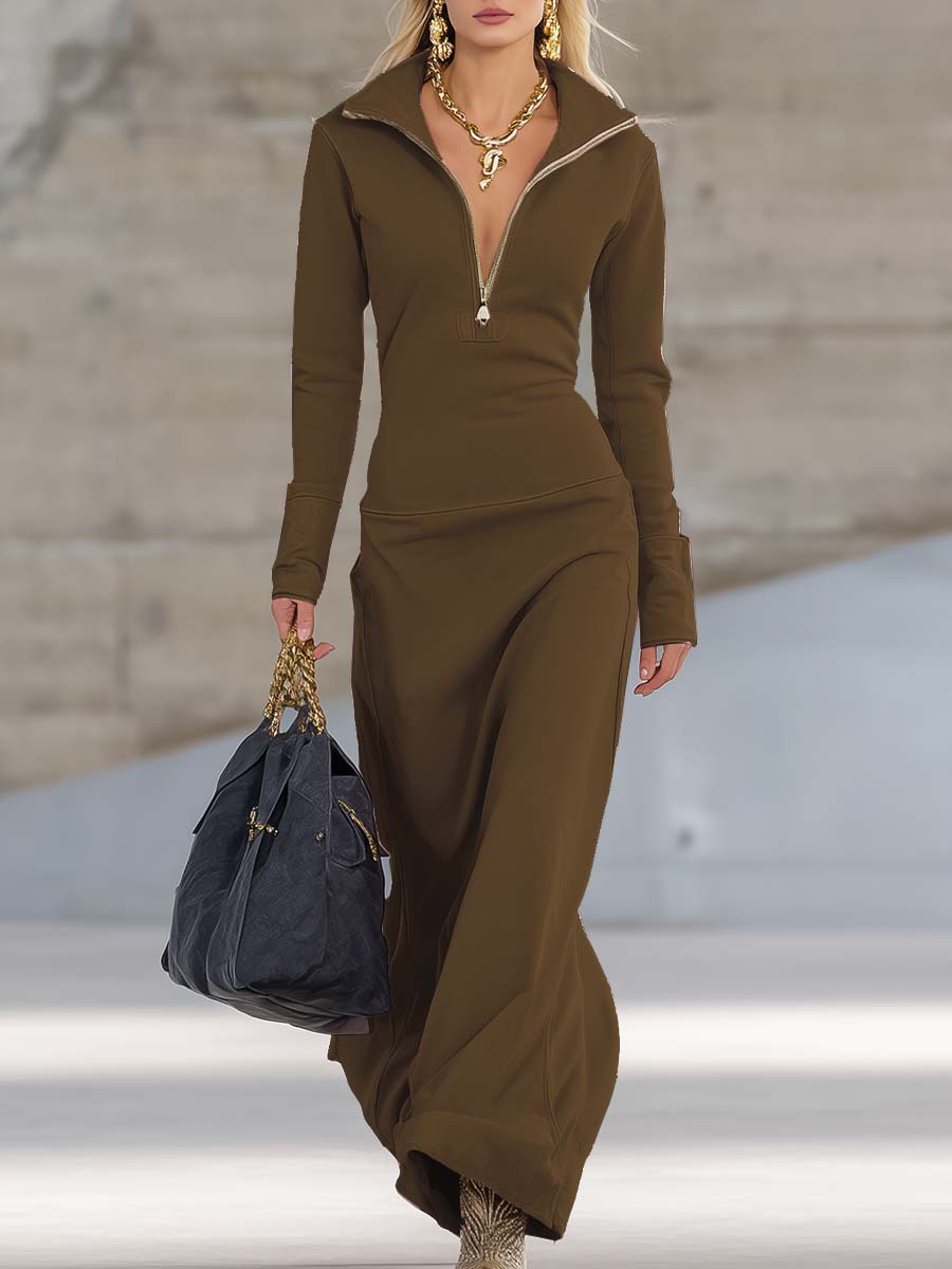 Zip-Collar Maxidress Femme | Élégance Flatteuse et Style Moderne