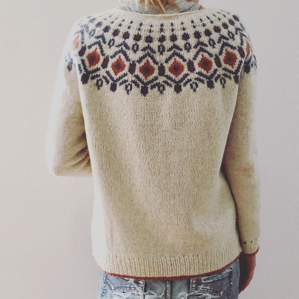 Adrienne-Rose | Pull Knit Femme Col Rond en Maille Épaisse avec Motif Géométrique Élégant