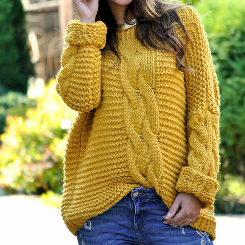 Chunky Knit Pullover Femme | Pull Oversize à Motifs Torsadés Innovants et Manches Tombantes