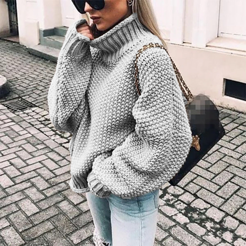Pull Col Roulé Femme en Maille Épaisse pour Hiver
