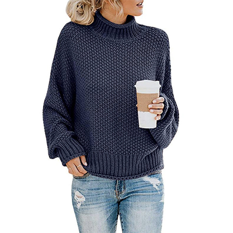 Pull Col Roulé Femme en Maille Épaisse pour Hiver