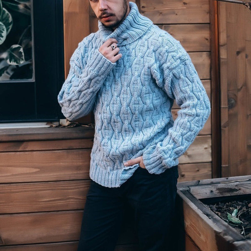 Men’s Chunky Knit Sweater | Pull Homme à Gros Tricot avec Col Roulé et Motif Torsadé
