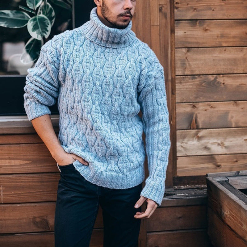 Men’s Chunky Knit Sweater | Pull Homme à Gros Tricot avec Col Roulé et Motif Torsadé