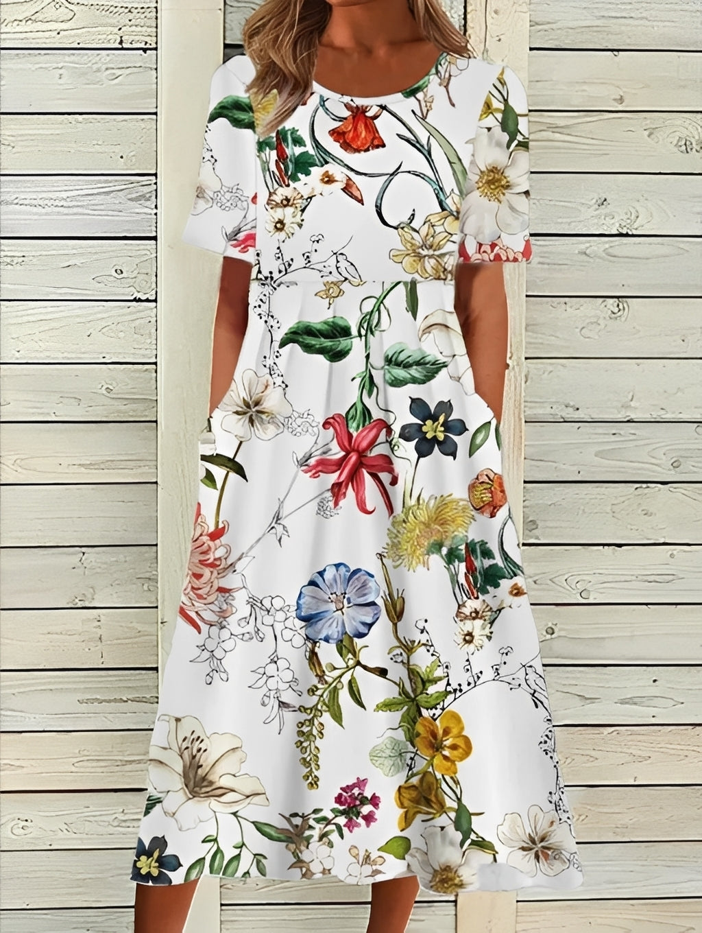 Robe Midi Fleurie Femme Élégante – Silhouette Fluide et Style Féminin