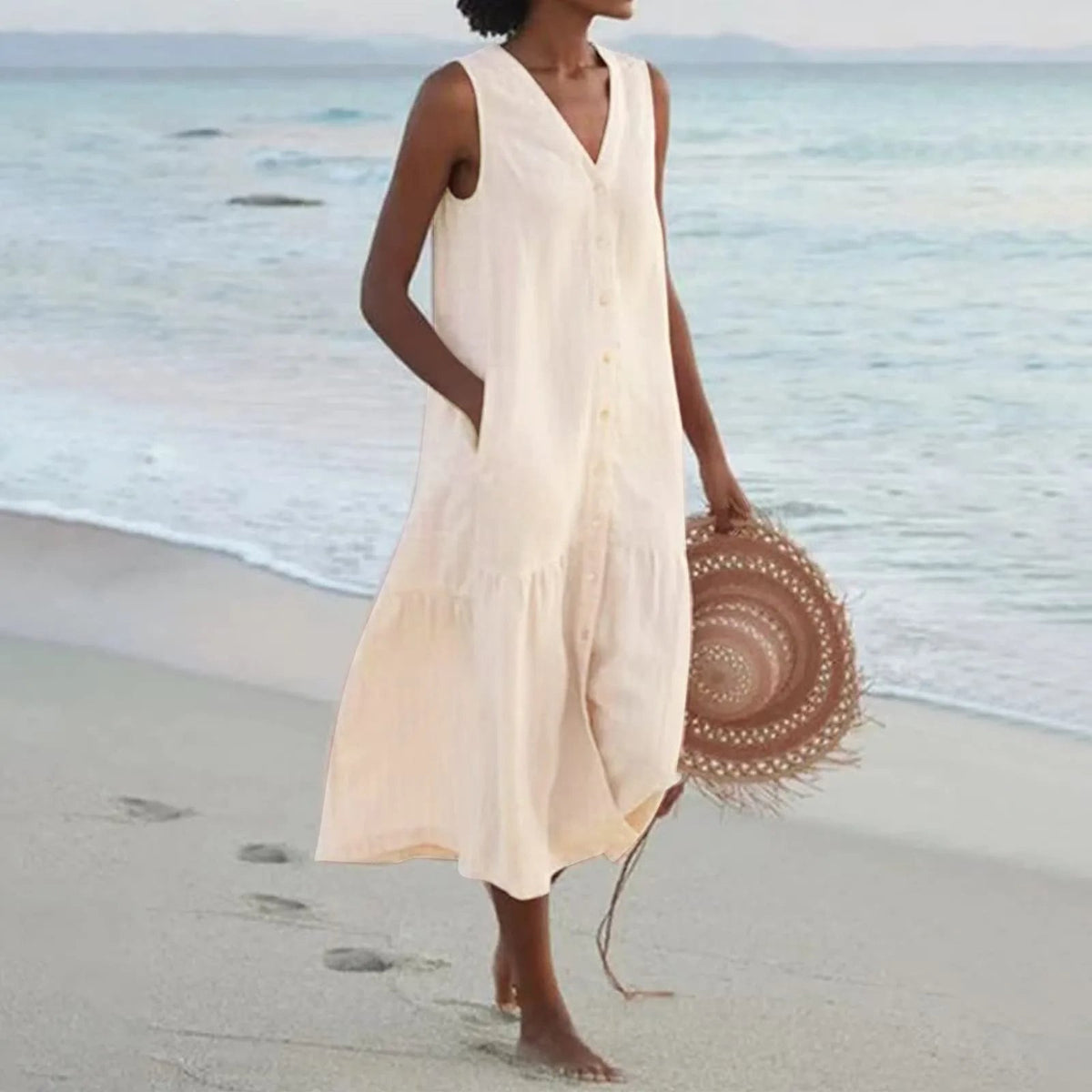 Robe Élégante à Col V – Charme Printanier & Style Féminin