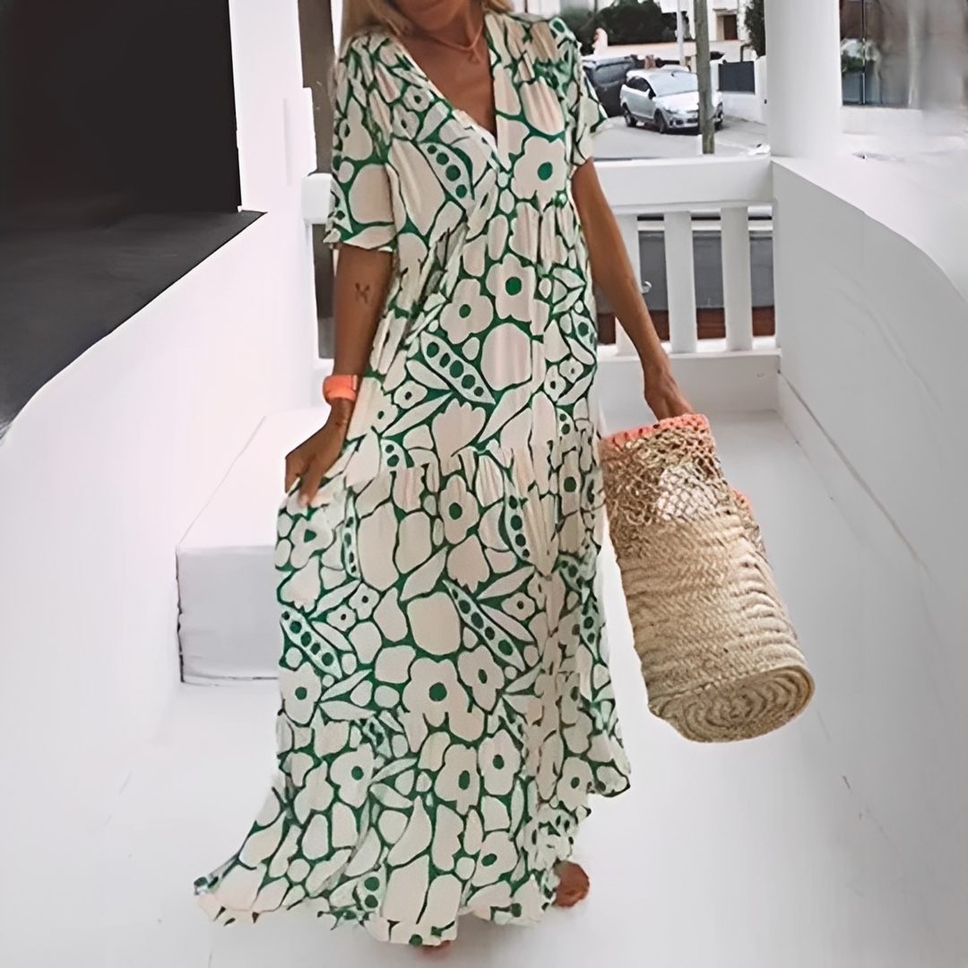 Robe d’Été Femme à Col V – Style Décontracté et Confort Léger
