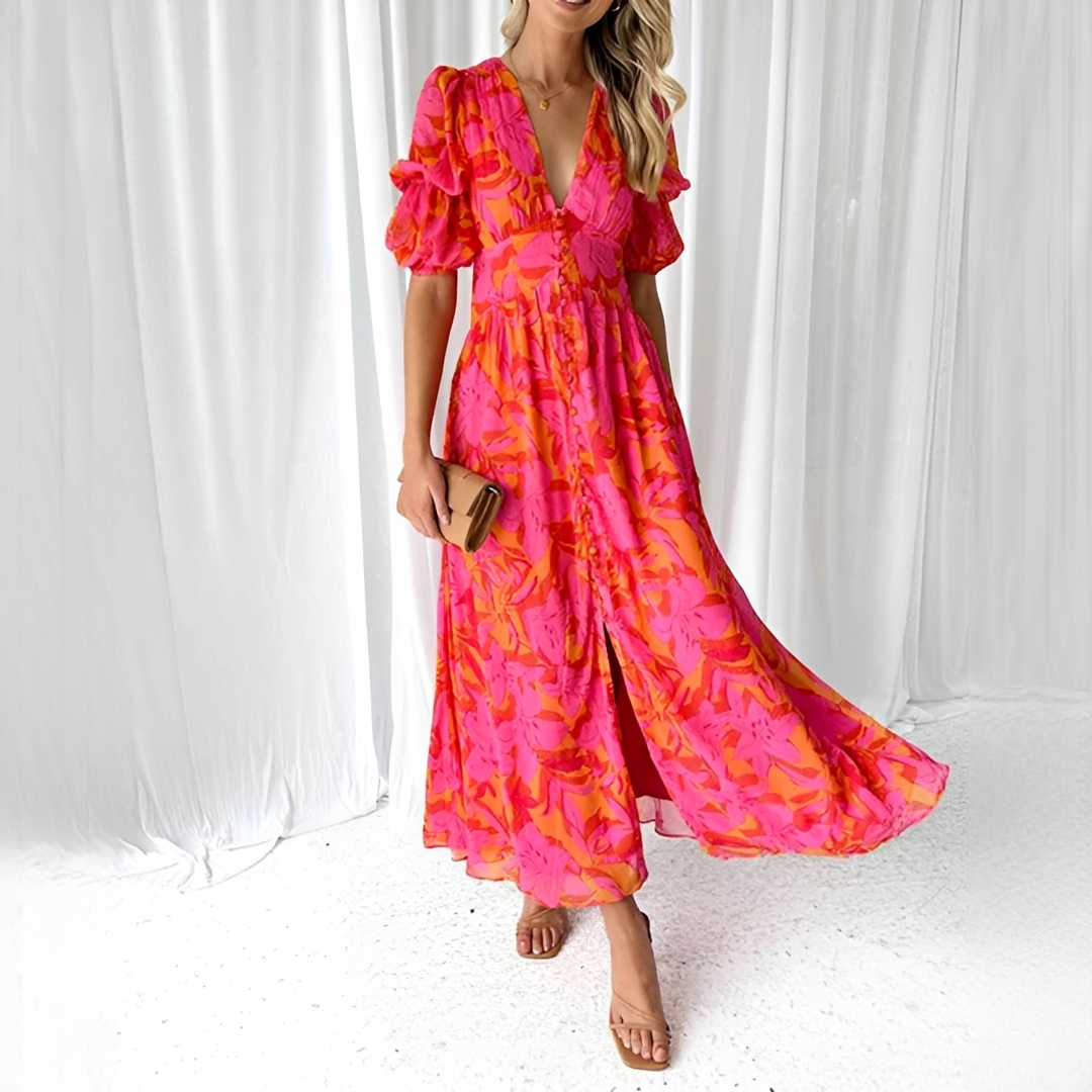 Robe Maxi Femme à Col V – Élégance Classique pour Occasions Spéciales