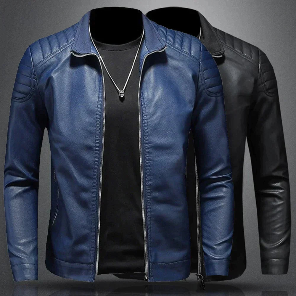 Louis | Veste Homme Style Moto en Cuir Synthétique Confortable avec Fermeture Éclair