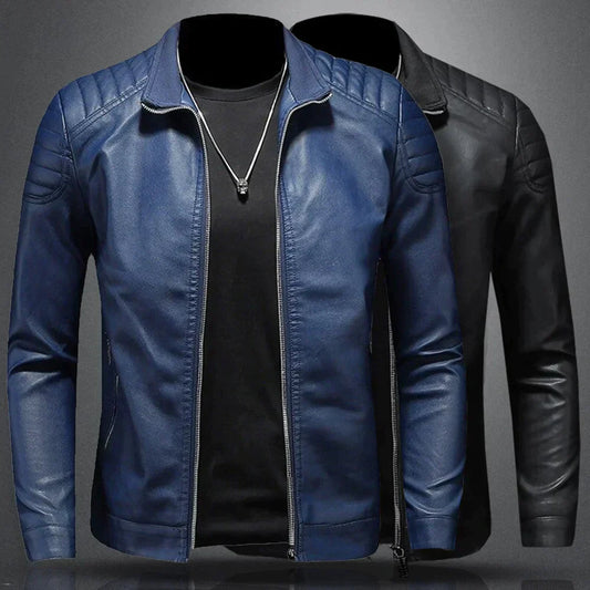 Louis | Veste Homme Style Moto en Cuir Synthétique Confortable avec Fermeture Éclair