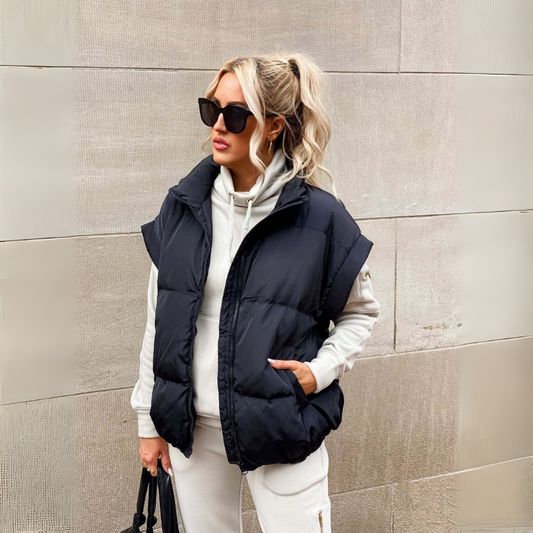 Florette | Doudoune Sans Manches Femme Courte avec Fermeture Zippée | Gilet Hiver Col Montant Oversize