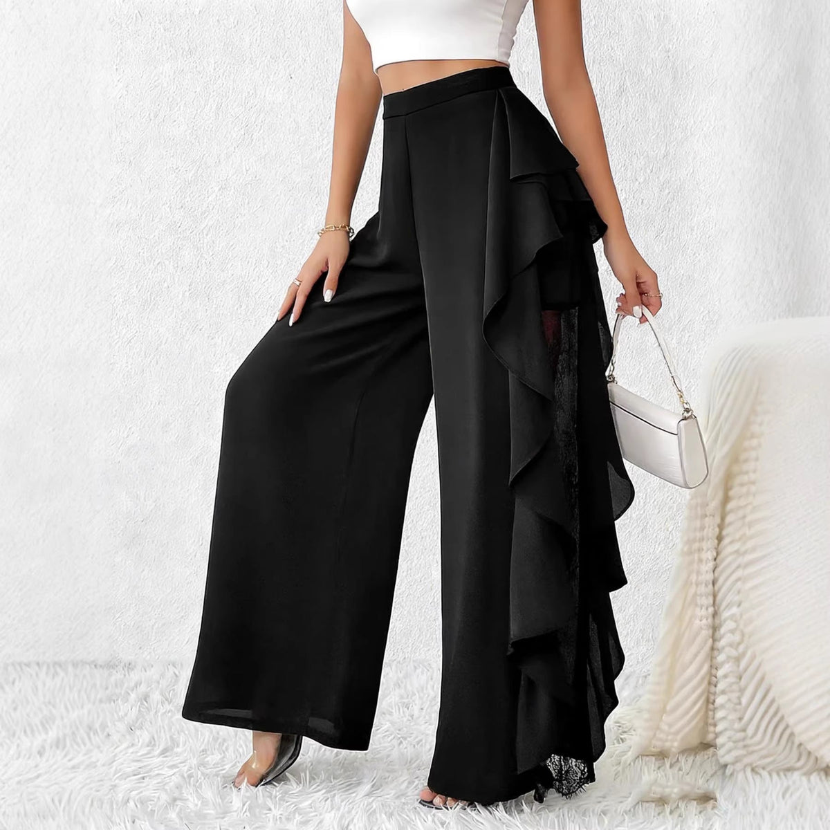 Pantalon Femme Taille Haute à Jambe Large – Élégance Moderne et Confort