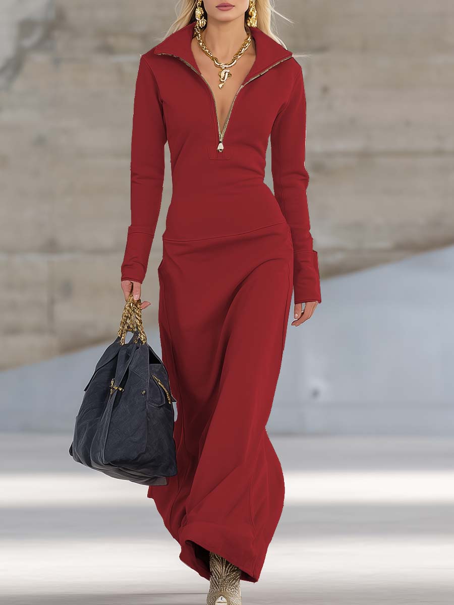 Zip-Collar Maxidress Femme | Élégance Flatteuse et Style Moderne