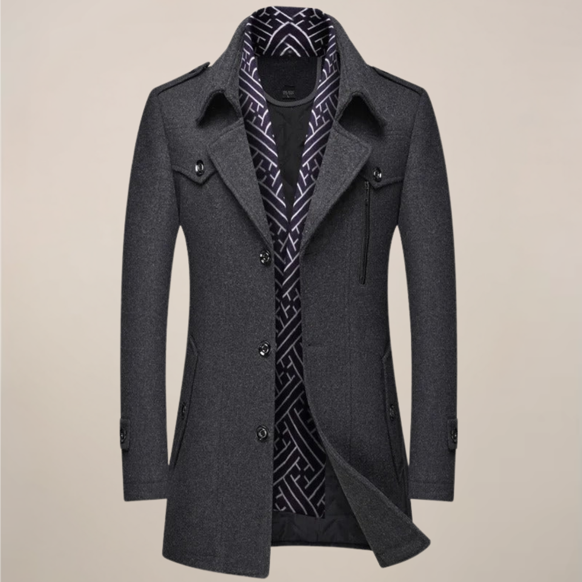Adrian | Manteau Homme Long Boutonné | Pardessus Style Laine Élégant Hiver