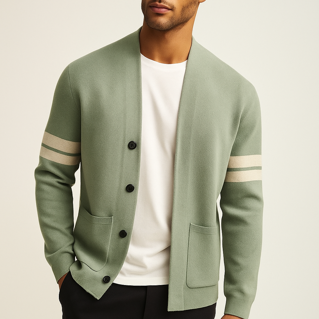 Cardigan Homme en Maille avec Détails Rayés | Élégance Décontractée et Confort Quotidien