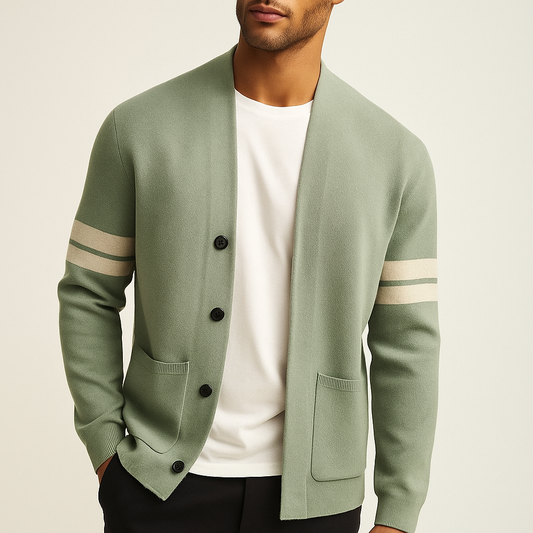 Cardigan Homme en Maille avec Détails Rayés | Élégance Décontractée et Confort Quotidien