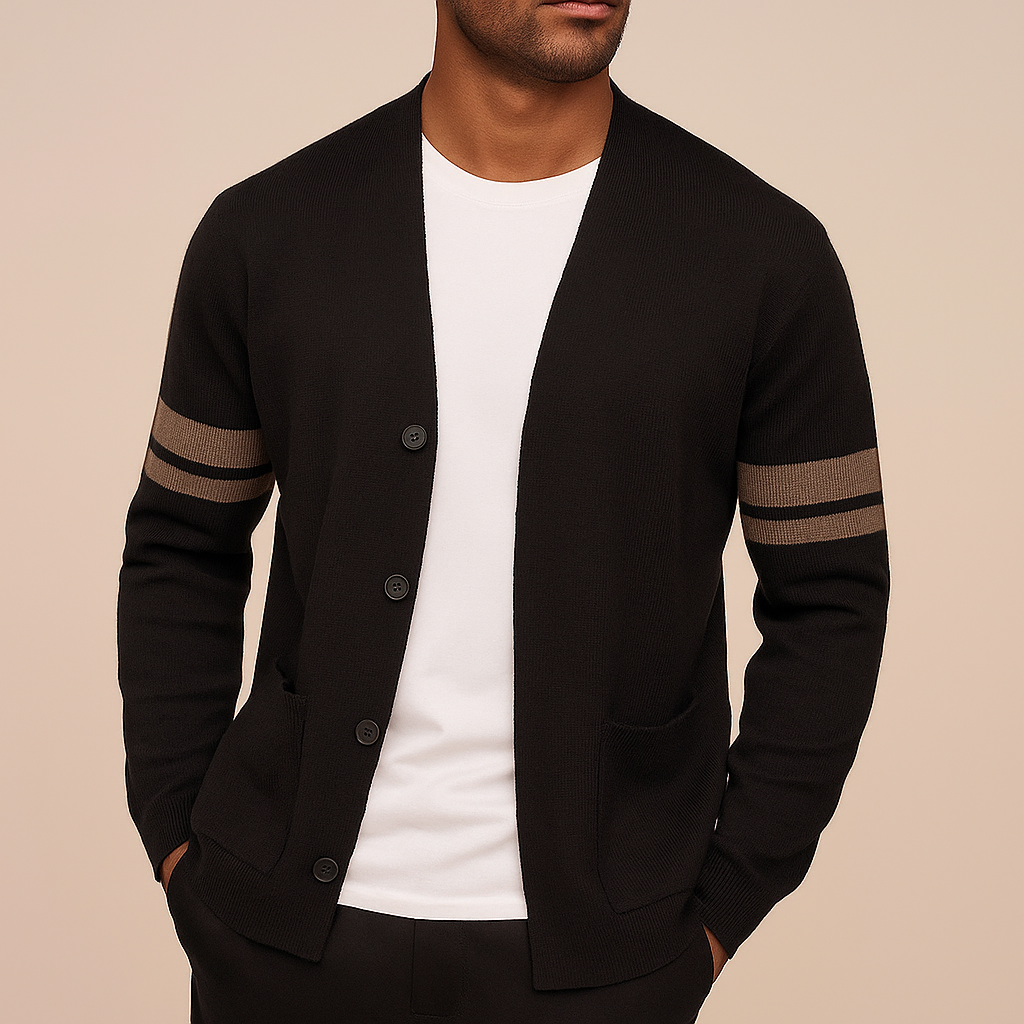 Cardigan Homme en Maille avec Détails Rayés | Élégance Décontractée et Confort Quotidien
